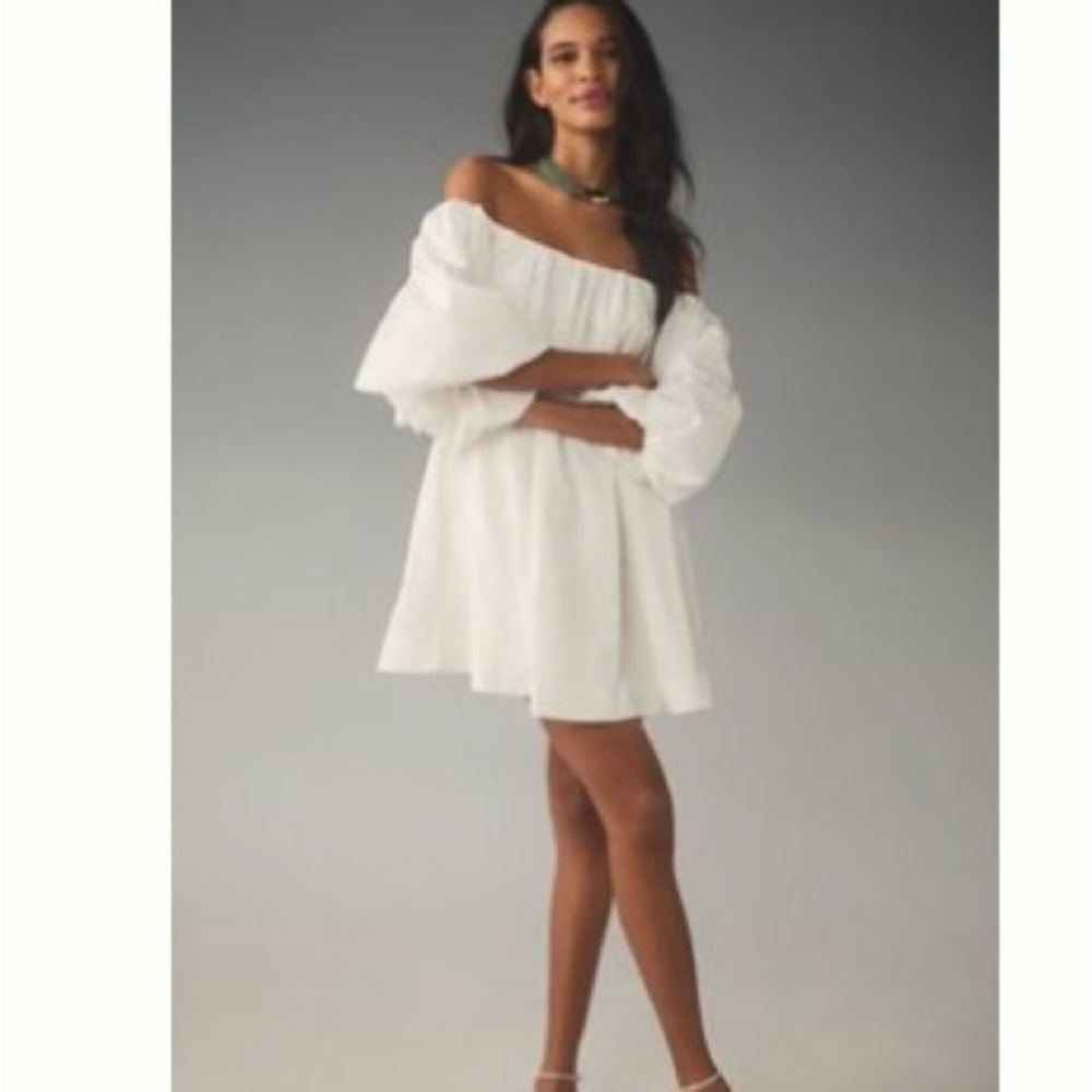 Anthropologie White Off-Shoulder Mini Dress